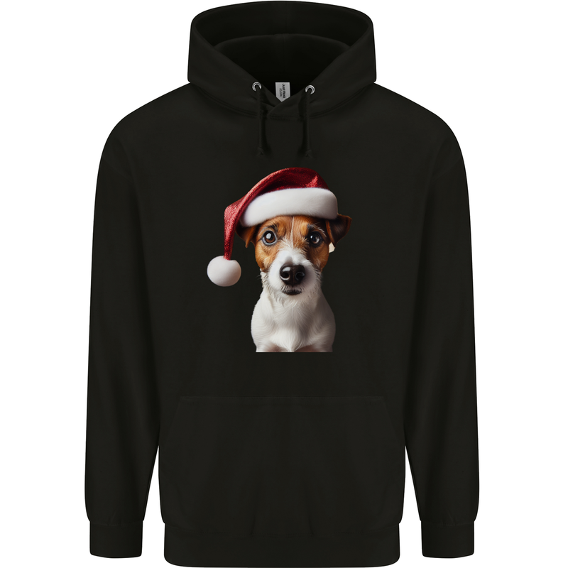 Christmas Jack Russell Dog Wearing an Xmas Hat Childrens Kids Hoodie Black