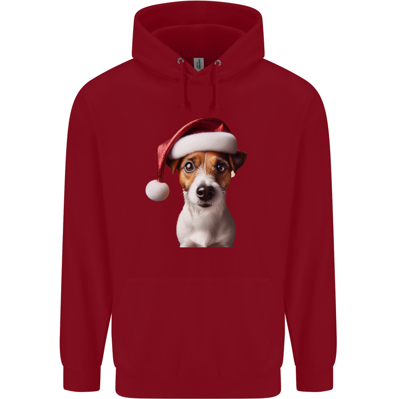 Christmas Jack Russell Dog Wearing an Xmas Hat Childrens Kids Hoodie Red