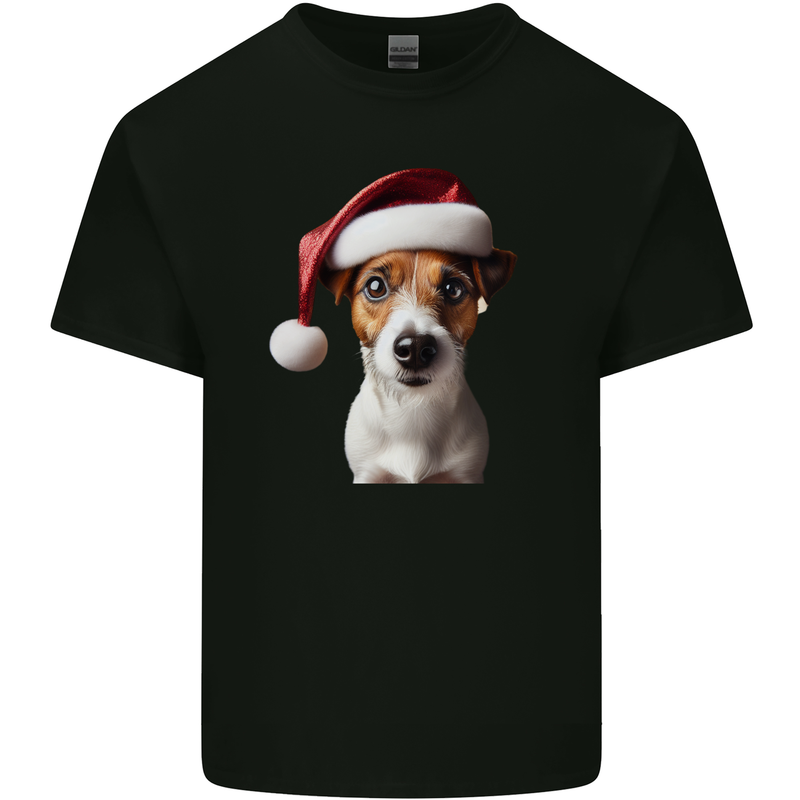 Christmas Jack Russell Dog Wearing an Xmas Hat Kids T-Shirt Childrens Black