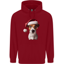 Christmas Jack Russell Dog Wearing an Xmas Hat Mens 80% Cotton Hoodie Red