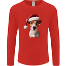 Christmas Jack Russell Dog Wearing an Xmas Hat Mens Long Sleeve T-Shirt Red