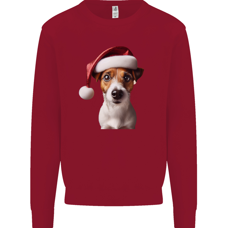 Christmas Jack Russell Dog Wearing an Xmas Hat Mens Sweatshirt Jumper Red