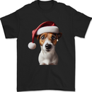 Christmas Jack Russell Dog Wearing an Xmas Hat Mens T-Shirt 100% Cotton Black