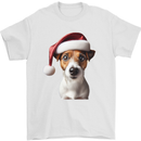 Christmas Jack Russell Dog Wearing an Xmas Hat Mens T-Shirt 100% Cotton White
