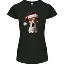 Christmas Jack Russell Dog Wearing an Xmas Hat Womens Petite Cut T-Shirt Black