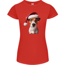 Christmas Jack Russell Dog Wearing an Xmas Hat Womens Petite Cut T-Shirt Red