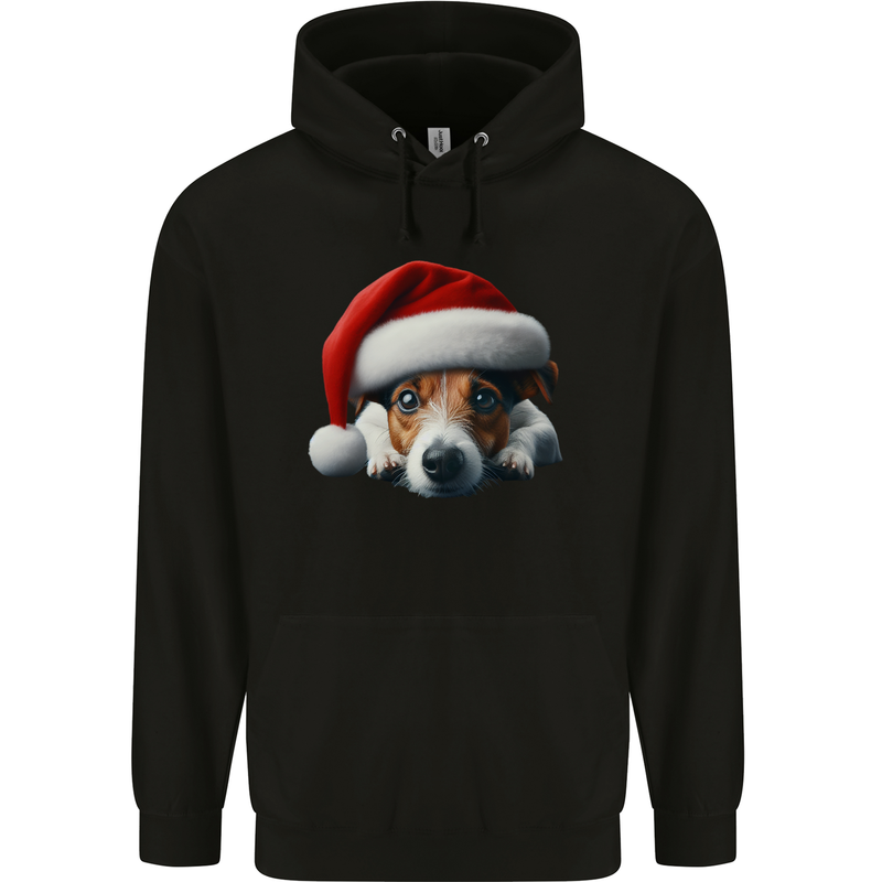Christmas Jack Russell Wearing an Xmas Hat Dog Childrens Kids Hoodie Black