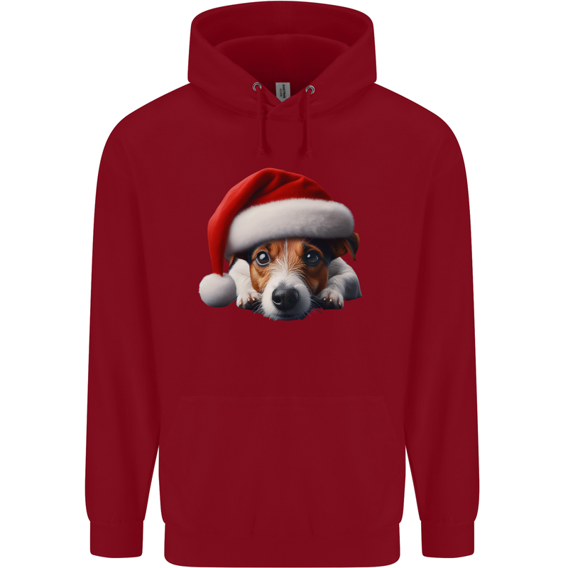 Christmas Jack Russell Wearing an Xmas Hat Dog Childrens Kids Hoodie Red