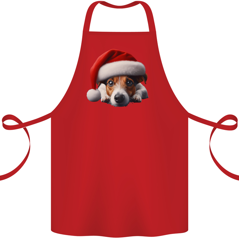 Christmas Jack Russell Wearing an Xmas Hat Dog Cotton Apron 100% Organic Red
