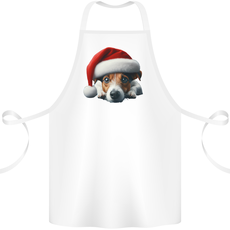 Christmas Jack Russell Wearing an Xmas Hat Dog Cotton Apron 100% Organic White