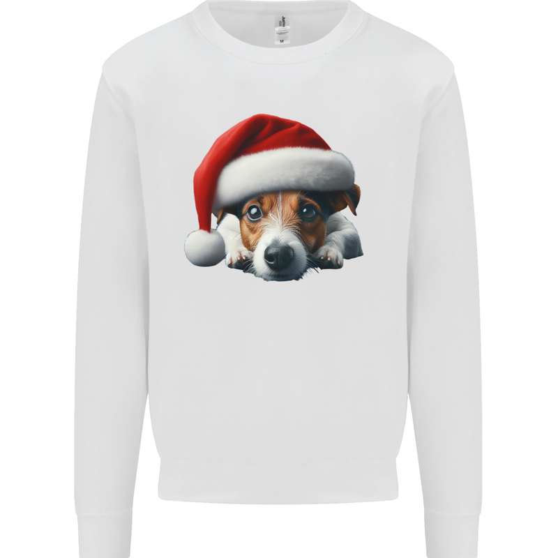 Christmas Jack Russell Wearing an Xmas Hat Dog Kids Sweatshirt Jumper White