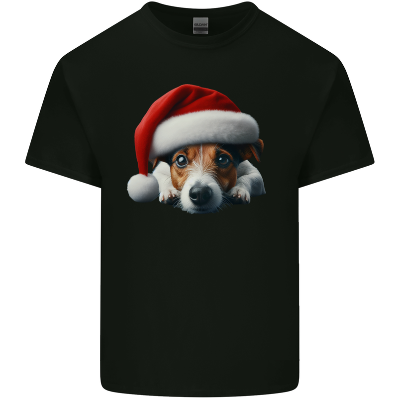 Christmas Jack Russell Wearing an Xmas Hat Dog Kids T-Shirt Childrens Black