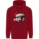 Christmas Jack Russell Wearing an Xmas Hat Dog Mens 80% Cotton Hoodie Red