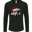Christmas Jack Russell Wearing an Xmas Hat Dog Mens Long Sleeve T-Shirt Black
