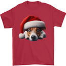 Christmas Jack Russell Wearing an Xmas Hat Dog Mens T-Shirt 100% Cotton Red