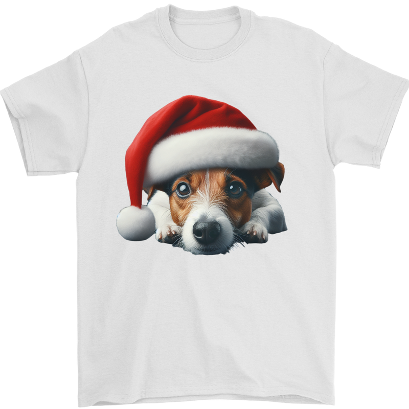 Christmas Jack Russell Wearing an Xmas Hat Dog Mens T-Shirt 100% Cotton White