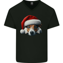 Christmas Jack Russell Wearing an Xmas Hat Dog Mens V-Neck Cotton T-Shirt Black