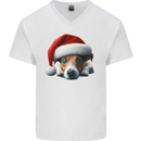 Christmas Jack Russell Wearing an Xmas Hat Dog Mens V-Neck Cotton T-Shirt White