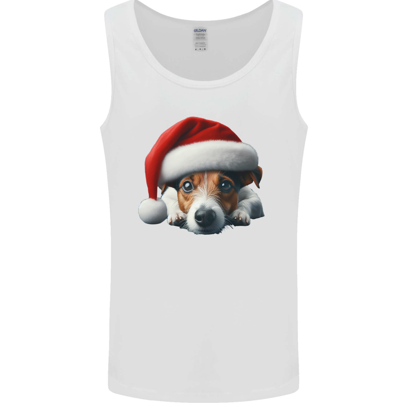Christmas Jack Russell Wearing an Xmas Hat Dog Mens Vest Tank Top White