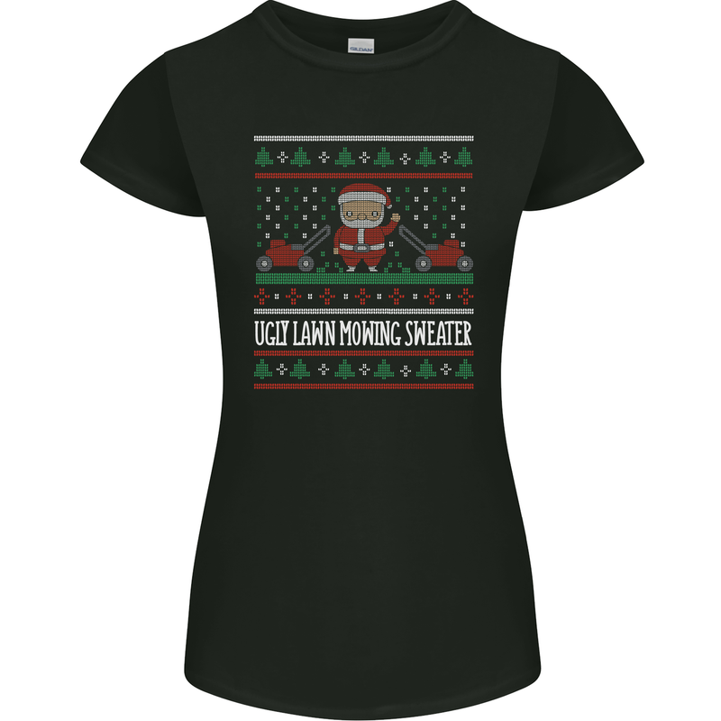 Christmas Lawnmower Funny Gardener Xmas Womens Petite Cut T-Shirt Black