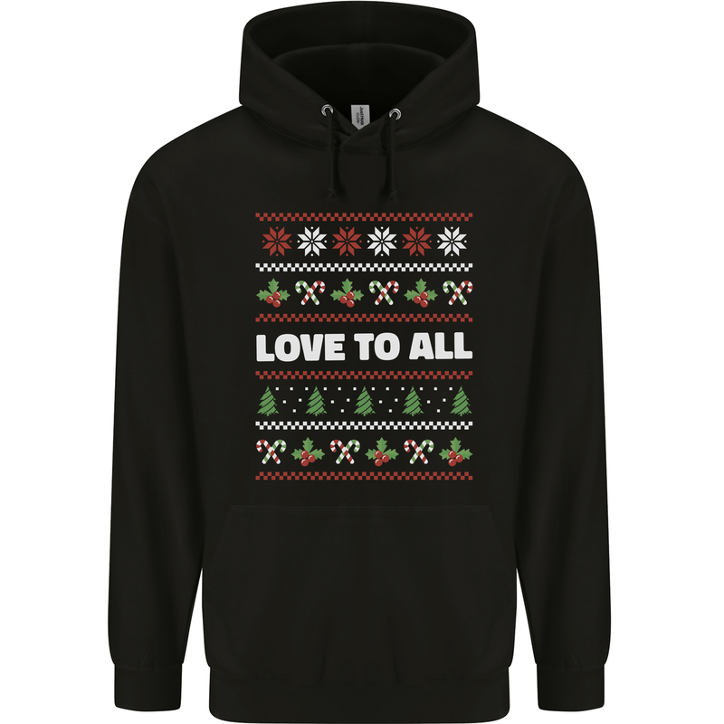 Christmas Love to All Xmas Peace Hippy Childrens Kids Hoodie Black