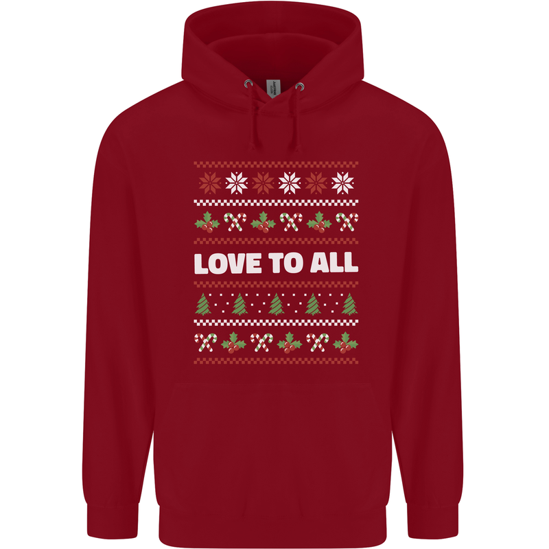 Christmas Love to All Xmas Peace Hippy Childrens Kids Hoodie Red