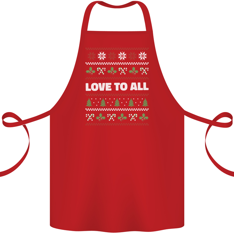 Christmas Love to All Xmas Peace Hippy Cotton Apron 100% Organic Red
