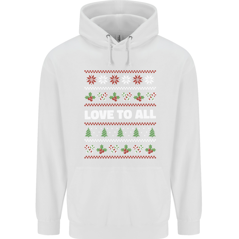 Christmas Love to All Xmas Peace Hippy Mens 80% Cotton Hoodie White