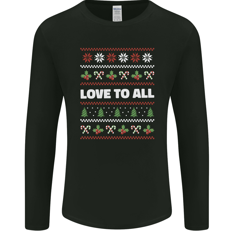 Christmas Love to All Xmas Peace Hippy Mens Long Sleeve T-Shirt Black