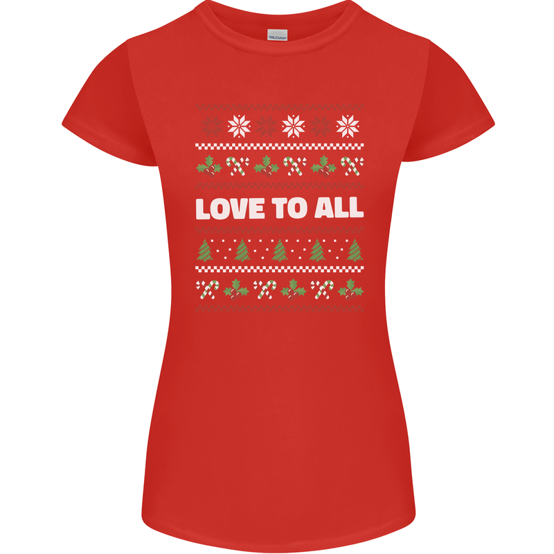 Christmas Love to All Xmas Peace Hippy Womens Petite Cut T-Shirt Red