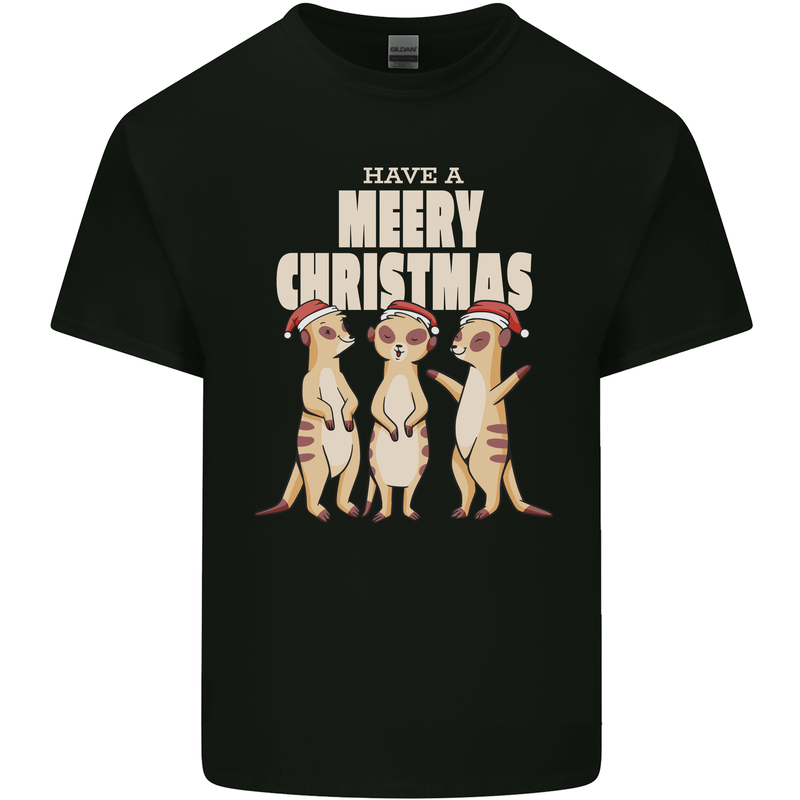 Christmas Meercats Wearing Xmas Hats Mens Cotton T-Shirt Tee Top Black