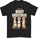 Christmas Meercats Wearing Xmas Hats Mens T-Shirt 100% Cotton Black