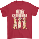 Christmas Meercats Wearing Xmas Hats Mens T-Shirt 100% Cotton Red