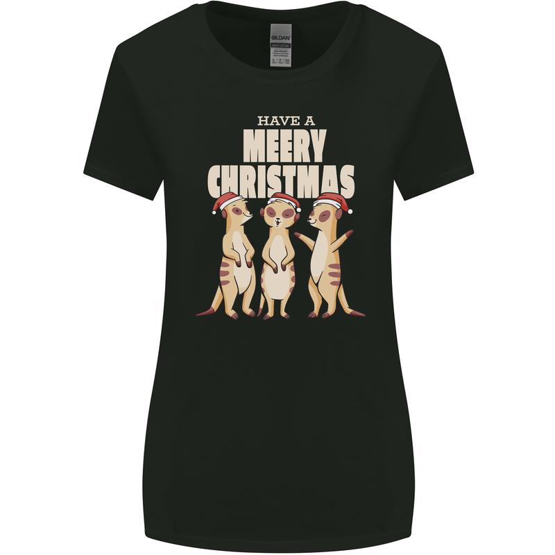 Christmas Meercats Wearing Xmas Hats Womens Wider Cut T-Shirt Black