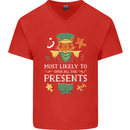 Christmas Nutcracker Presents Funny Xmas Mens V-Neck Cotton T-Shirt Red