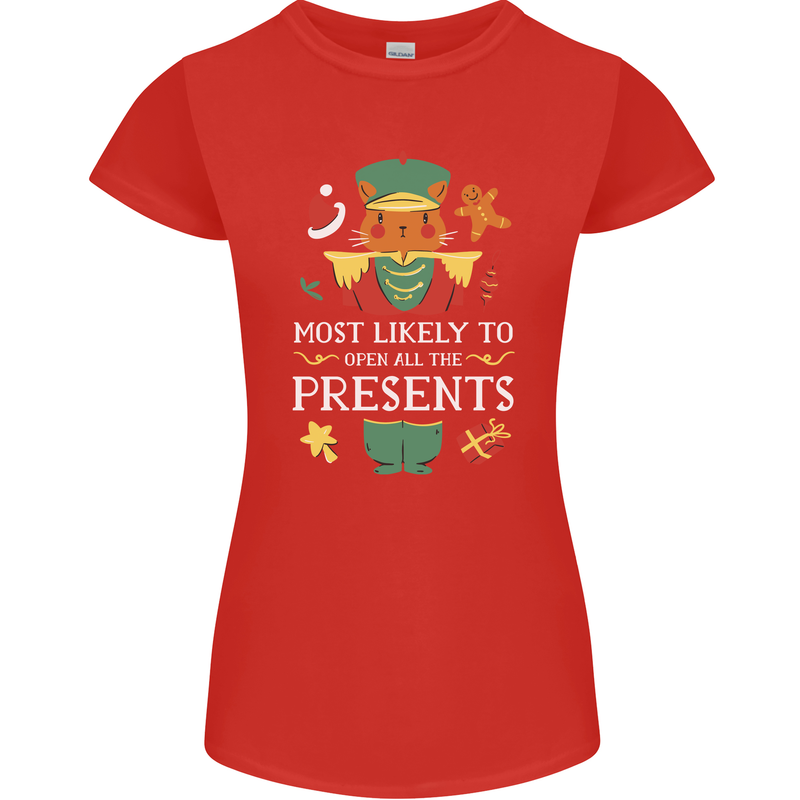 Christmas Nutcracker Presents Funny Xmas Womens Petite Cut T-Shirt Red