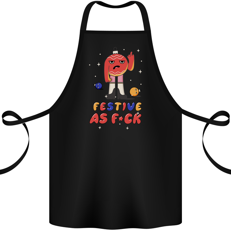 Christmas Offensive Bauble Bah Humbug Finger Flip Cotton Apron 100% Organic Black