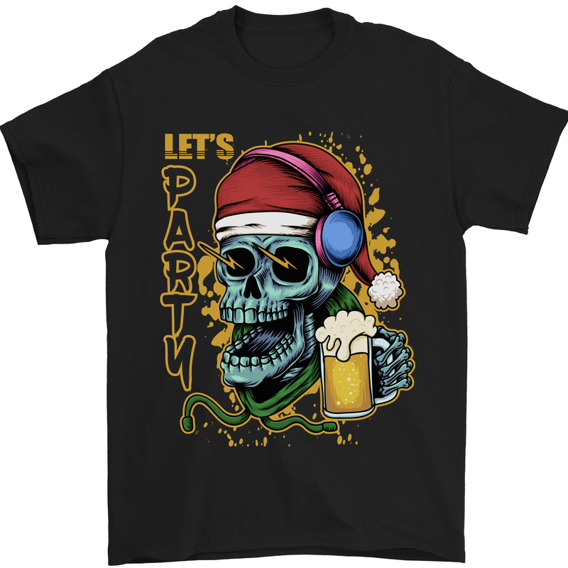 a black t - shirt with a skull holding a beer