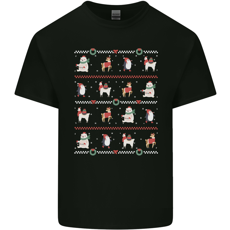 Christmas Penguin Llama Reindeer Bear Xmas Kids T-Shirt Childrens Black