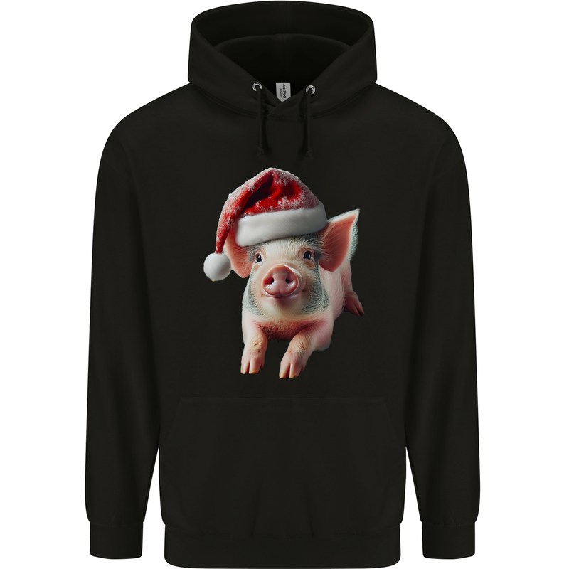 Christmas Pig Wearing Xmas Hats Piglets Childrens Kids Hoodie Black