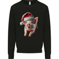 Christmas Pig Wearing Xmas Hats Piglets Kids Sweatshirt Jumper Black