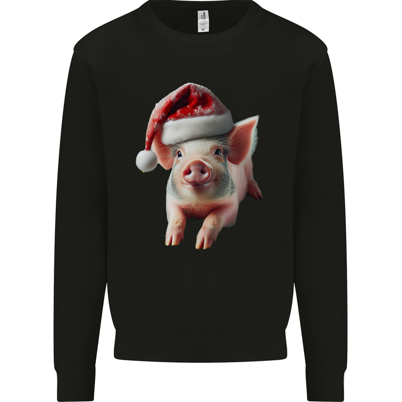 Christmas Pig Wearing Xmas Hats Piglets Kids Sweatshirt Jumper Black