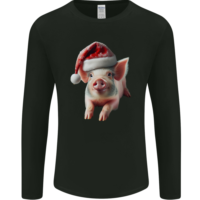 Christmas Pig Wearing Xmas Hats Piglets Mens Long Sleeve T-Shirt Black