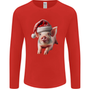 Christmas Pig Wearing Xmas Hats Piglets Mens Long Sleeve T-Shirt Red
