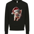 Christmas Pig Wearing Xmas Hats Piglets Mens Sweatshirt Jumper Black