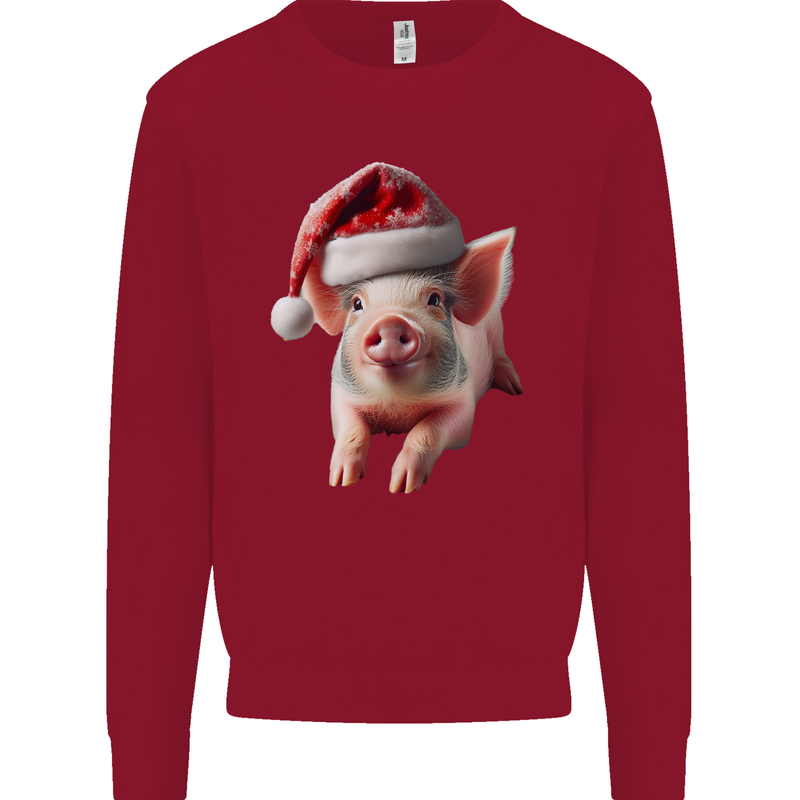 Christmas Pig Wearing Xmas Hats Piglets Mens Sweatshirt Jumper Red