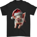 Christmas Pig Wearing Xmas Hats Piglets Mens T-Shirt 100% Cotton Black