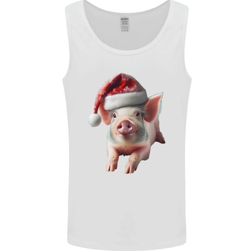 Christmas Pig Wearing Xmas Hats Piglets Mens Vest Tank Top White
