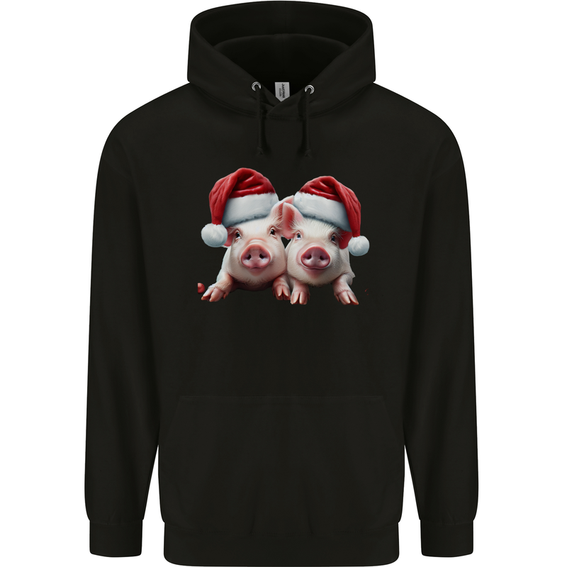 Christmas Piglets Wearing Xmas Hats Pig Childrens Kids Hoodie Black