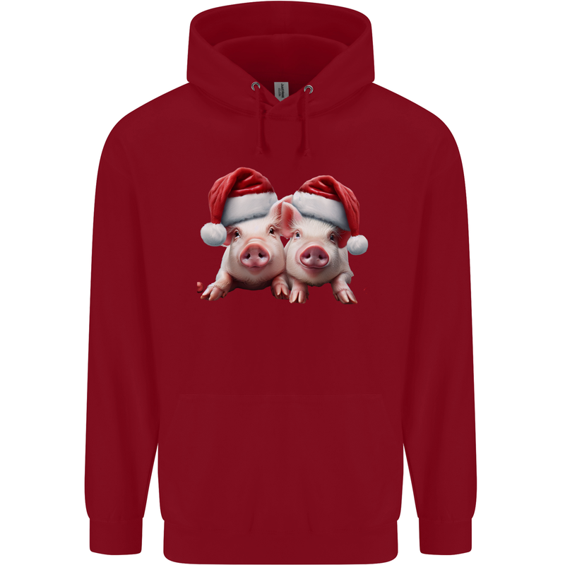 Christmas Piglets Wearing Xmas Hats Pig Childrens Kids Hoodie Red